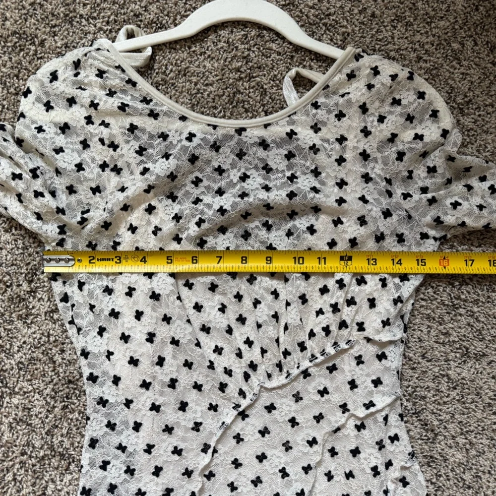 Free People Cream Long Sleeve Mini Dress with Black Dot Print